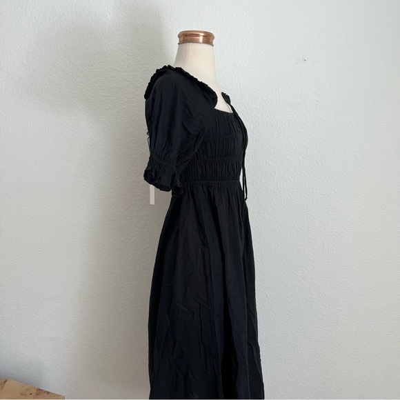 Playa Lucila Romantic Poplin Black Smocked Short Sleeve Midi Puff Sleeve Dress - Picture 8 of 10